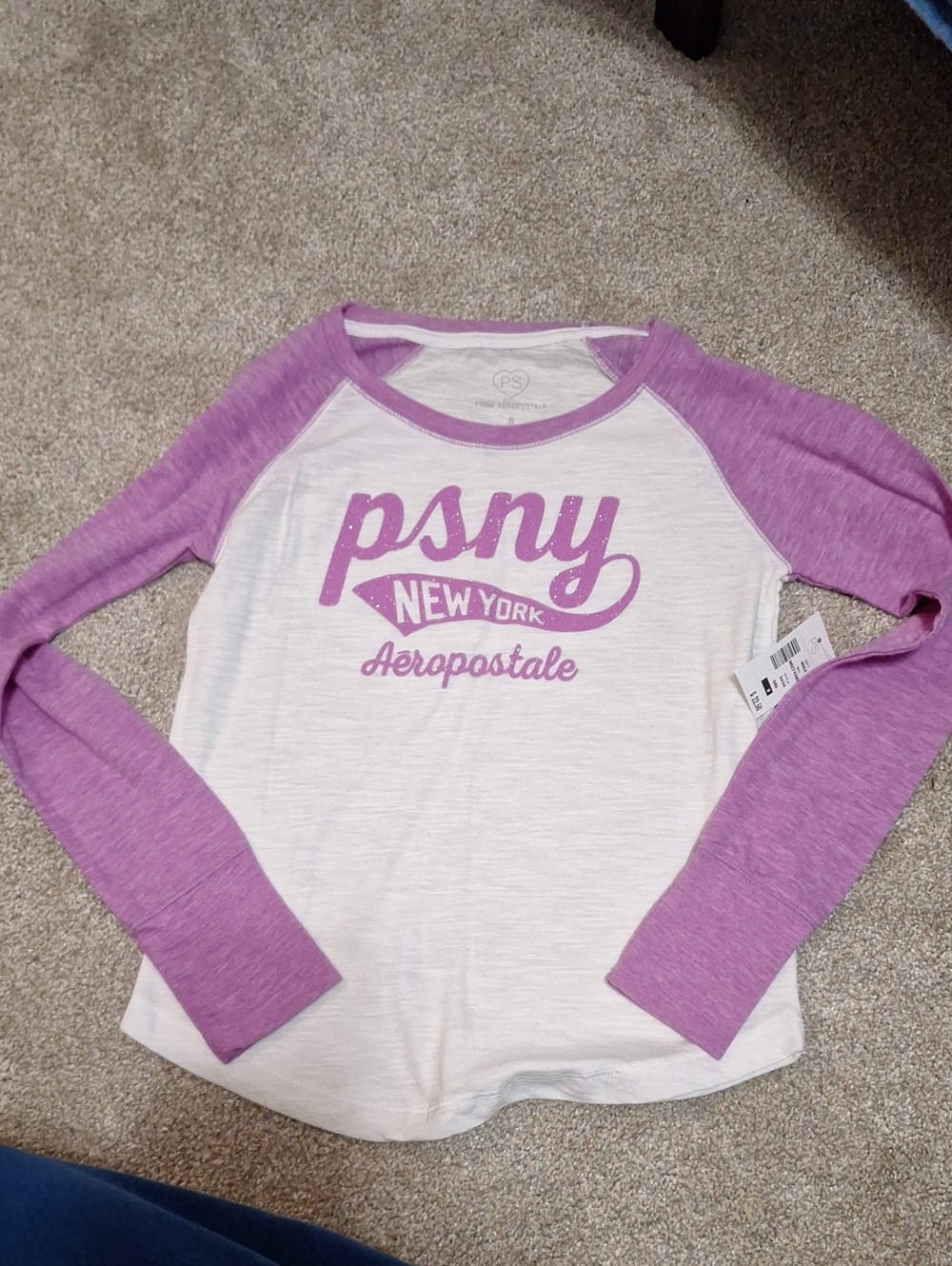 Aeropostale Purple and White Raglan PSNY Long Sleeve Tee
